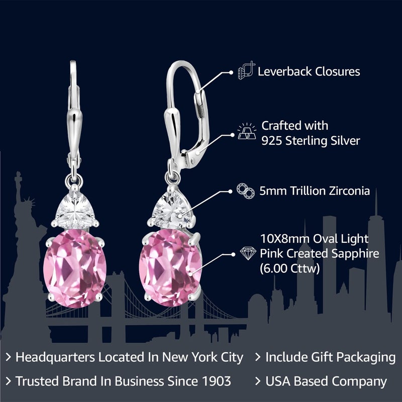 Gem Stone King 4-6 Cttw Leverback Dangle Earrings For Women | Gemstone Birthstone | 925 Sterling Silver | Oval 10X8MM | Trillion 5MM | Elegant Drop Design | Gift for Her Wife Mom - Image 2